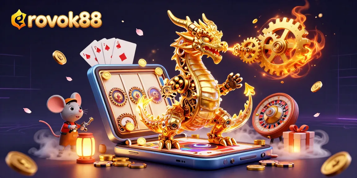 Experience the excitement of rokok88 with golden dragon and immersive gaming elements in a vibrant casino scene.