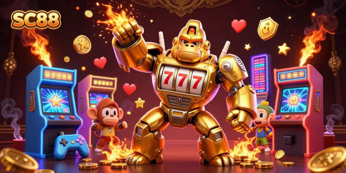 Experience thrilling wins with SC88's dynamic golden gorilla mech and colorful casino elements.
