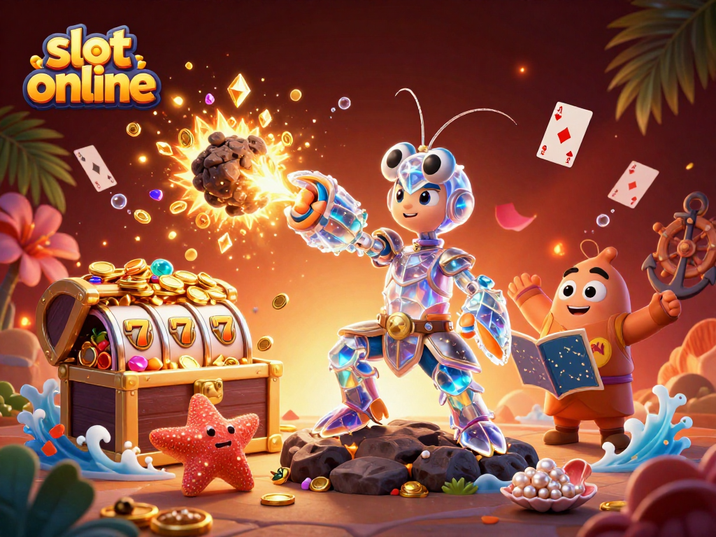 Engage in thrilling slot online adventures with vibrant illustrations of 3D characters and casino elements.