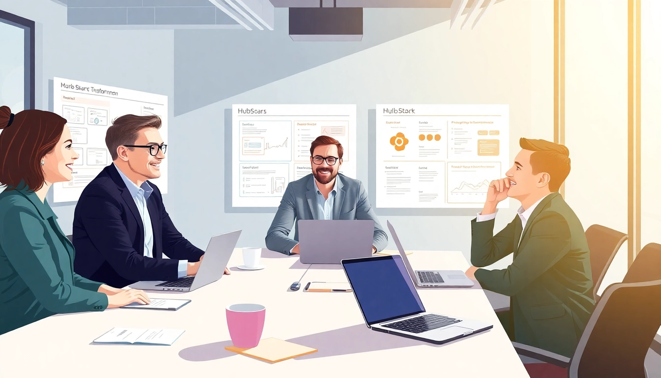 Engaged professionals utilizing hubspot free tools in a collaborative workspace.