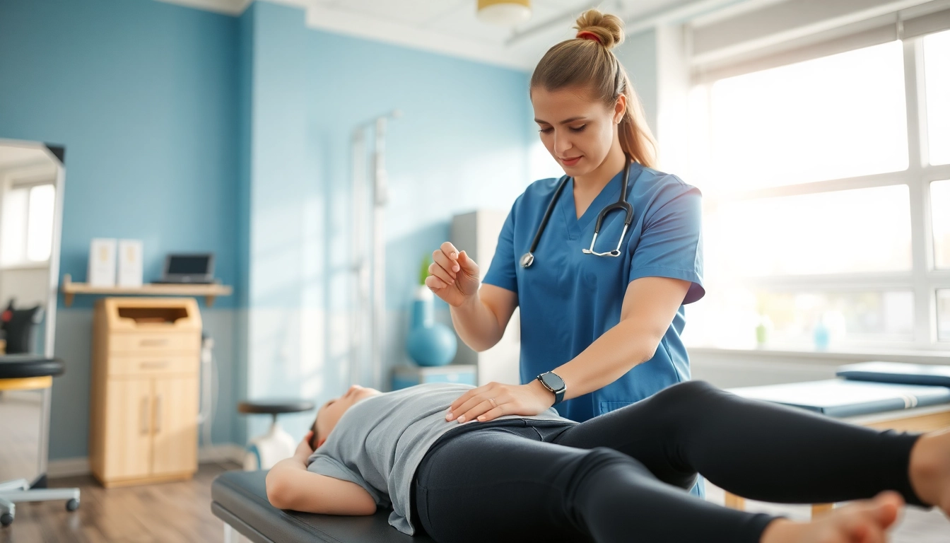 Performing griesbach physiotherapy techniques in a bright, modern clinic setting.