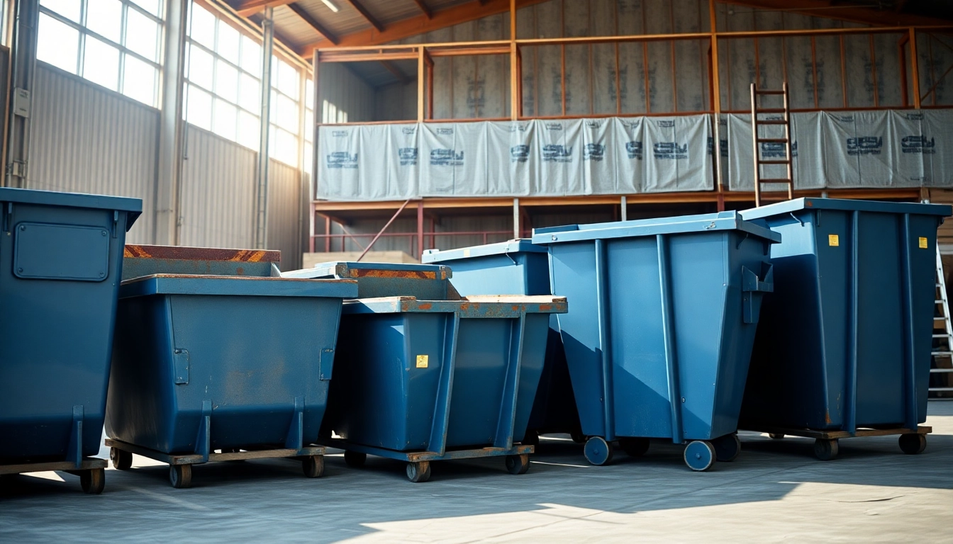 Rent high-quality roll off bins displayed at a construction site with various sizes.