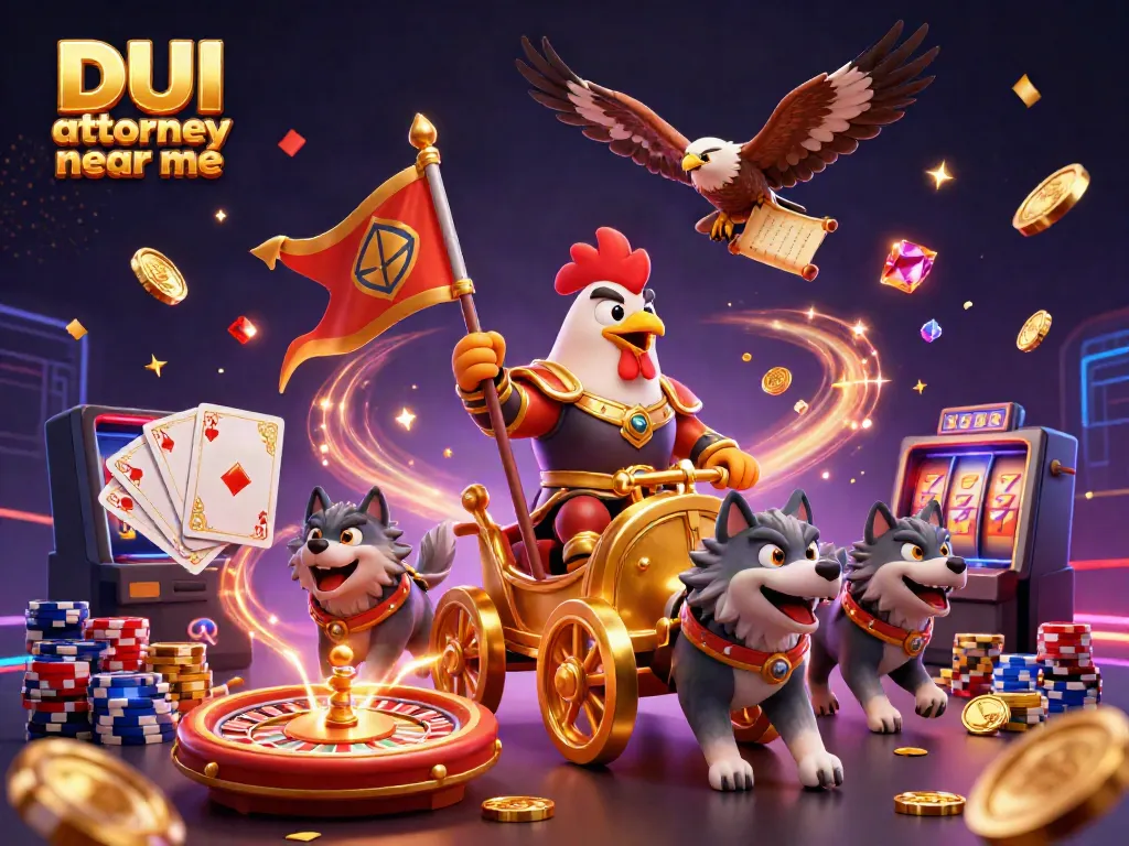 Engage with a thrilling scene of a DUI attorney near me amidst a dramatic 3D casino adventure.