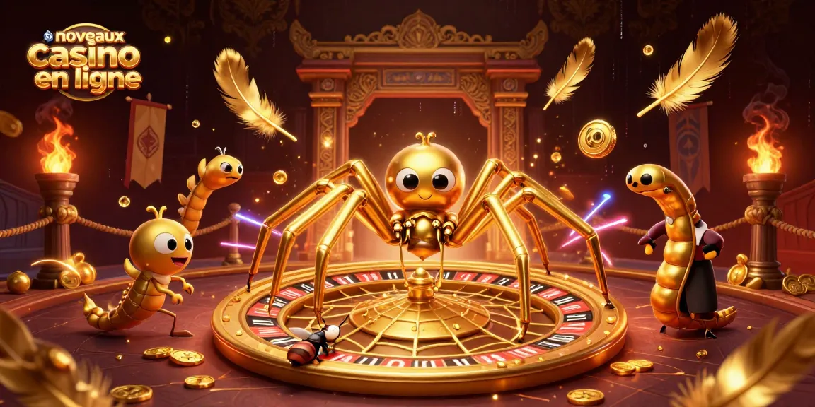 Image illustrant les nouveaux casinos en ligne avec une araignée dorée et une ambiance de roulette.