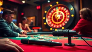 Players at a high-stakes poker table with MV88 microphone capturing the electrifying casino atmosphere.