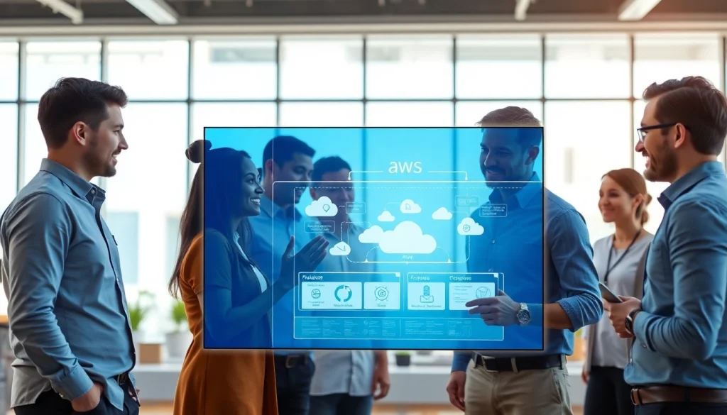 Collaborating on Azure & AWS Integration with tech professionals in a modern office setting.