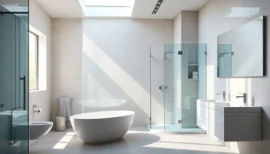 Sonni sanitär GmbH präsentiert hochwertige Badprodukte in einem modernen Badezimmer.