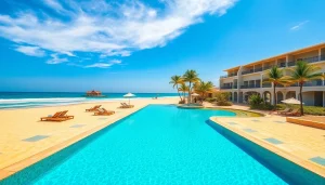 Relaxing atmosphere at the best resorts in Cabo San Lucas with luxurious infinity pool by the beach.