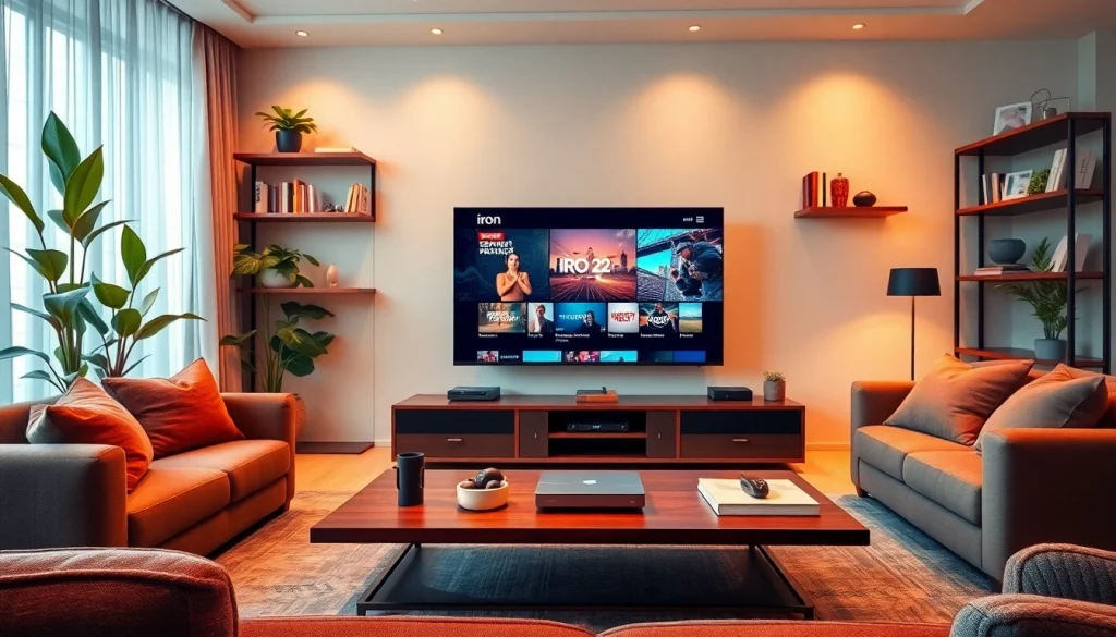 Watch engaging content on an iron tv in a cozy, modern living room setting.