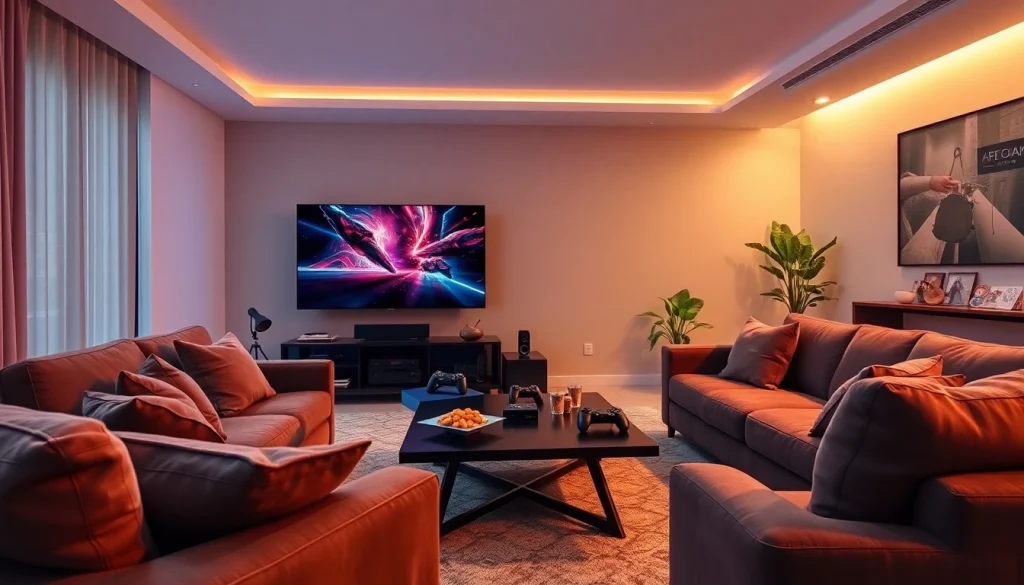 Engaging TV88 gaming setup showcasing a vibrant visual display and a cozy atmosphere.