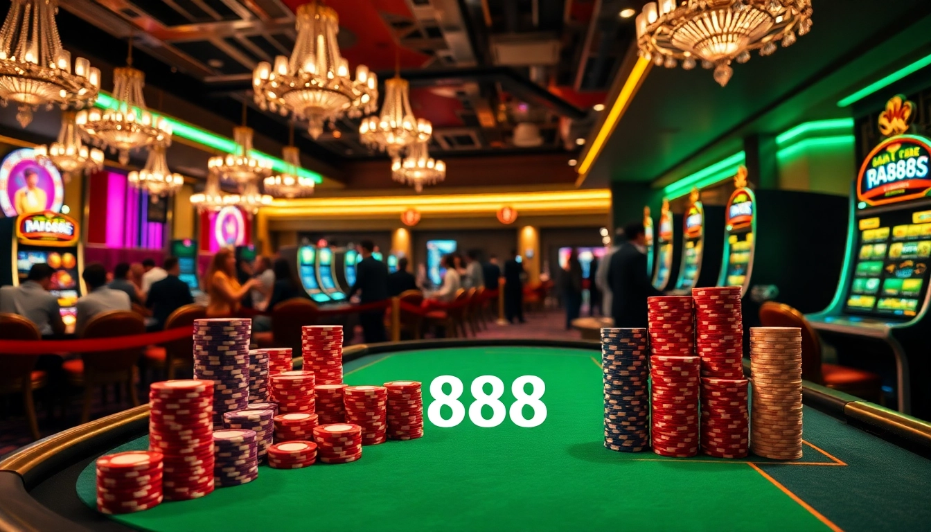 Players experiencing the thrill of gambling at AF88 casino tables, surrounded by vibrant slot machines.