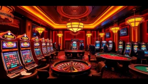 Play exciting games at f88bet's luxurious casino, featuring tables and slots.