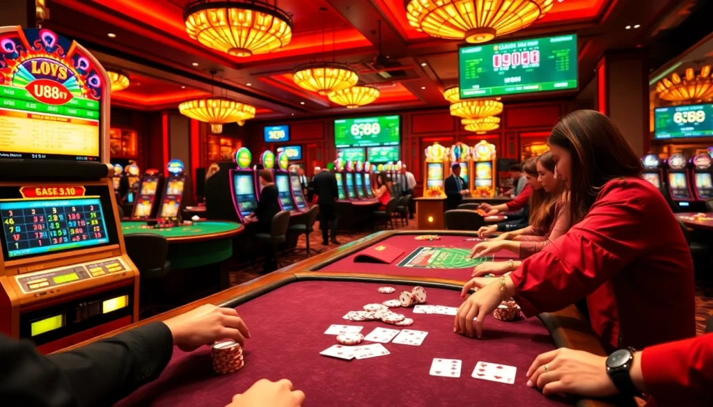 Experience u888 love while betting at luxurious casino tables with vibrant slot machines.