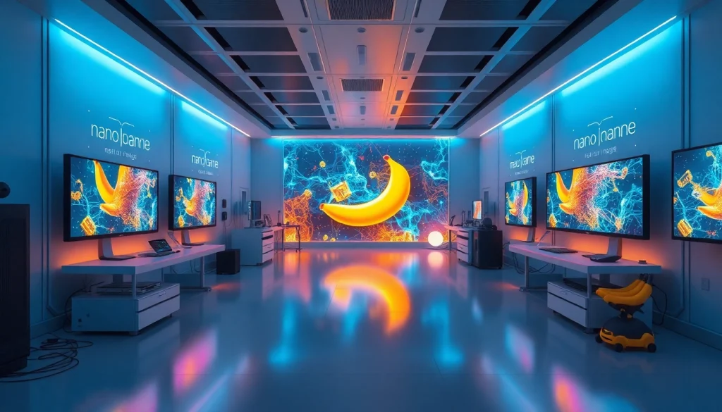 Explore the innovative capabilities of nano banana 2 in a futuristic AI lab setting, showcasing dynamic image generation.