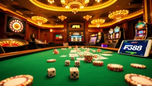 A thrilling AF88 online casino scene showcasing poker chips and a vibrant gambling atmosphere.