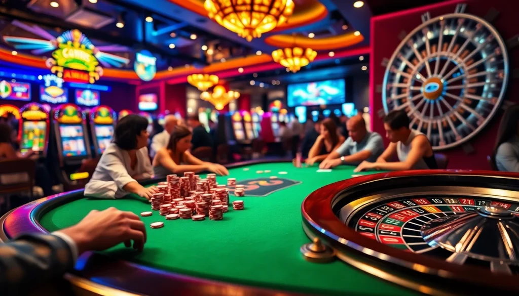 Experience the thrill of sh bet at a luxurious casino table with vibrant poker chips and a roulette wheel.