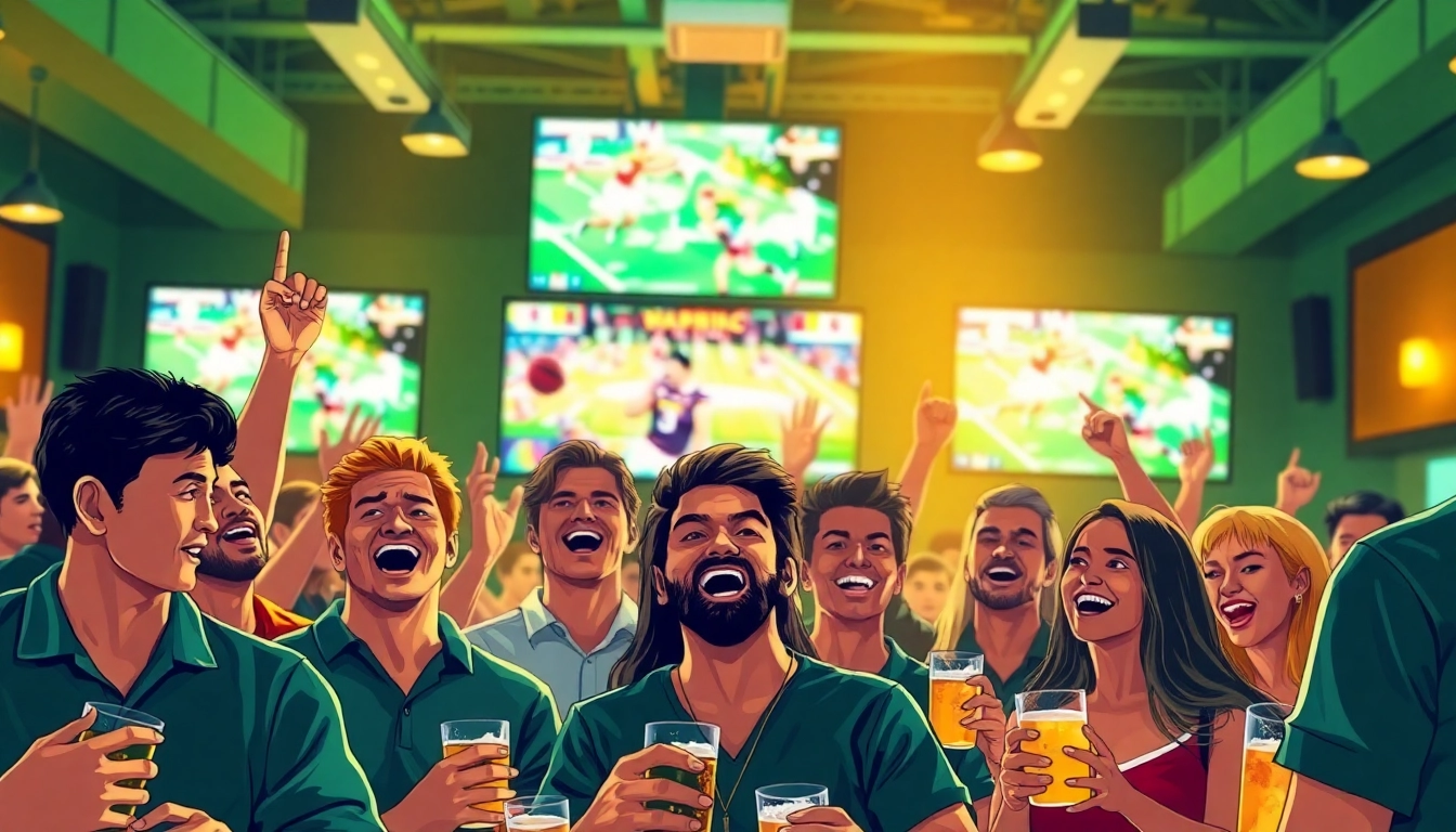 Engaged fans participating in online sports betting South Carolina in a lively sports bar.