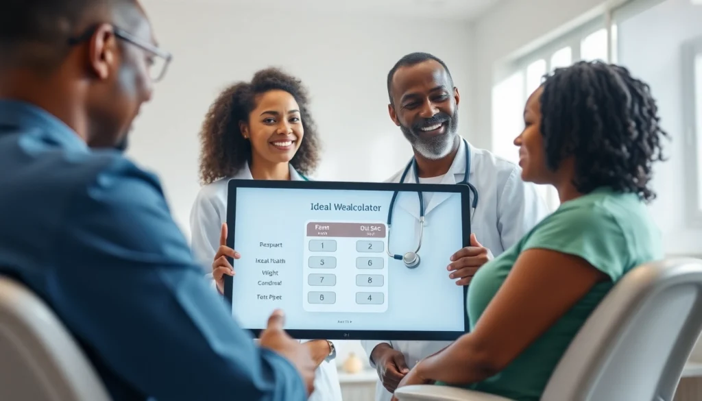 Using the ideal weight calculator to evaluate health metrics in a welcoming medical environment.