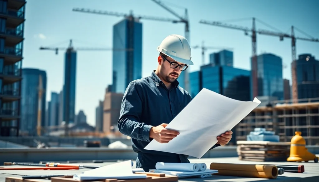 Manhattan General Contractor reviewing blueprints and planning an urban construction project.