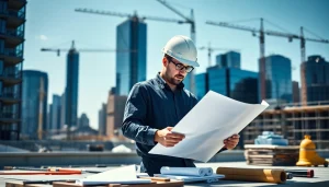 Manhattan General Contractor reviewing blueprints and planning an urban construction project.