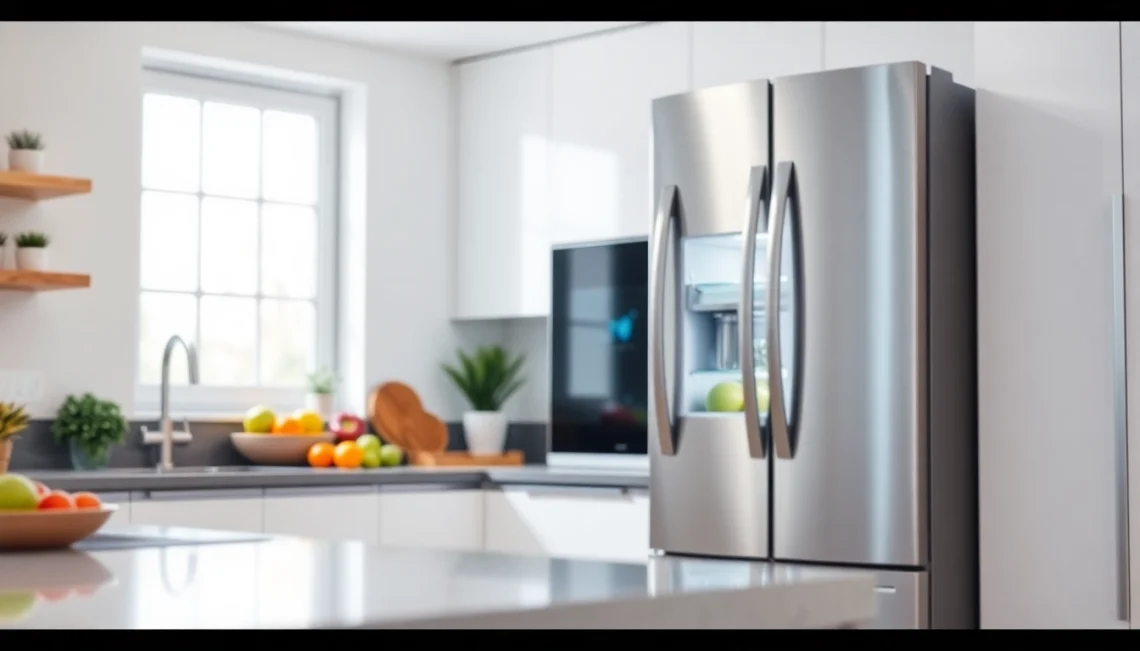 Discover modern refrigerator with spacious interior and stainless-steel finish in a bright kitchen setting.