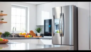 Discover modern refrigerator with spacious interior and stainless-steel finish in a bright kitchen setting.