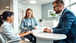 Dental business consultant providing expert advice in a professional office setting.