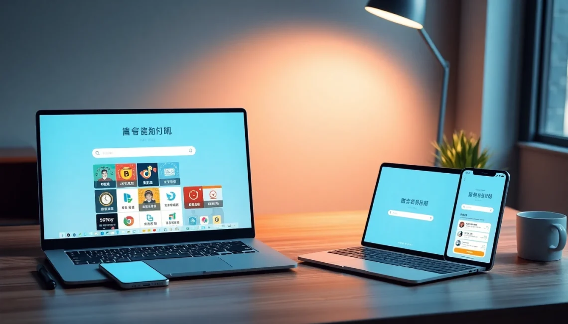 Sogou浏览器 user interface displayed on a desktop and mobile device, emphasizing its modern design and user-friendly features.