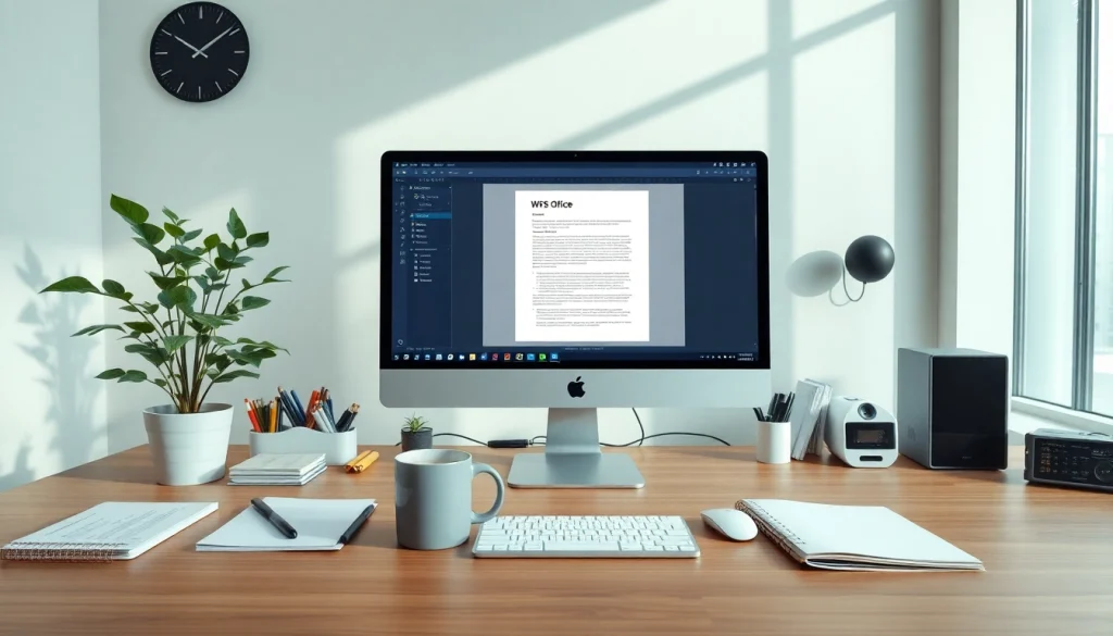 WPS Office download interface shown on a modern desk, symbolizing efficient workflow.
