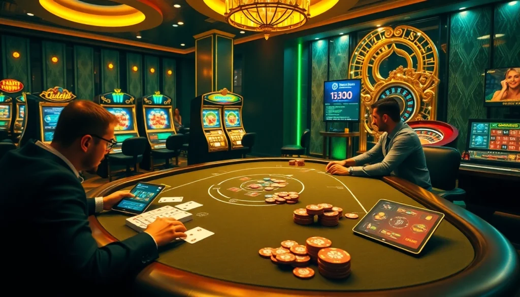 Interactive gambling scene at https://rr88c.org/, showcasing poker, slots, and roulette excitement.