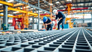 GRP Grating Supplier installing durable fiberglass grating in an industrial site.