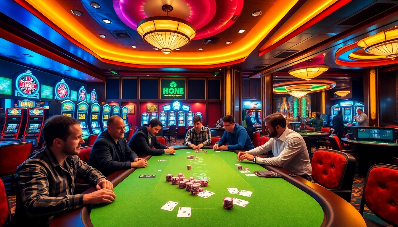 TT88 poker table featuring vibrant chips and engaged players in a luxurious casino setting