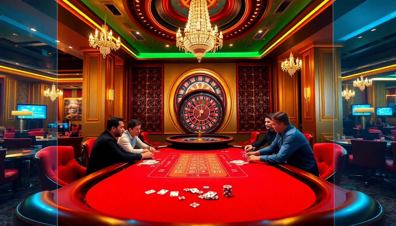 Exciting gameplay at 555win com's casino with vibrant poker table and roulette wheel.