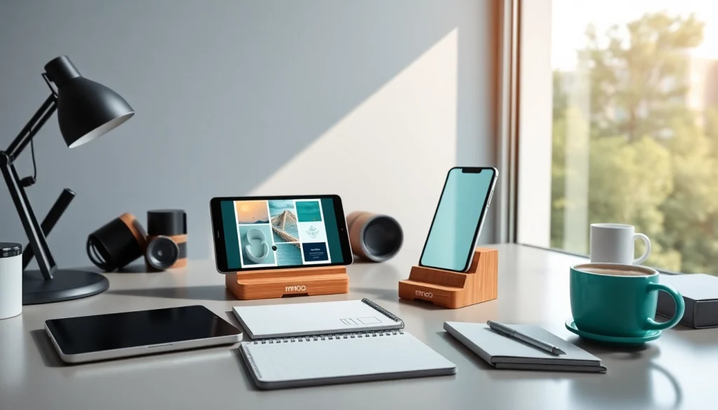 MMOO smartphone holder in a modern workspace showcasing innovation and design.