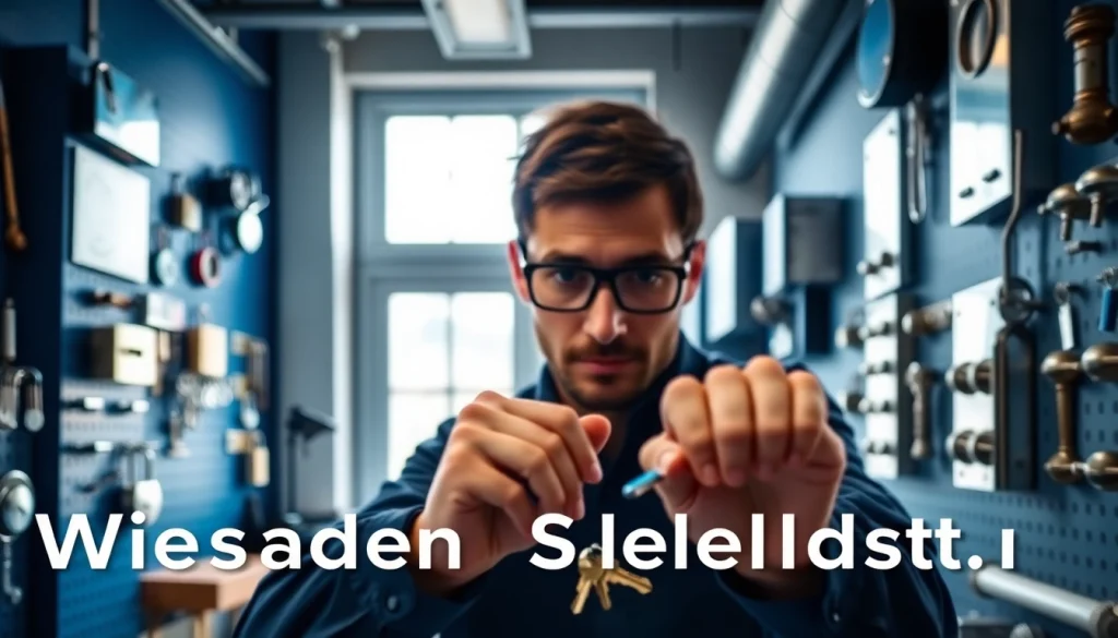 Wiesbadener Schlüsseldienst: Professioneller Schlüsseldienst bei der Arbeit in einer sicheren Werkstatt