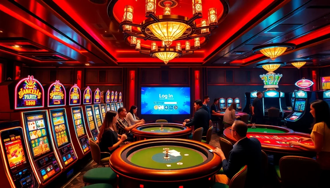 Experience the thrill of gambling by logging in to access a luxurious casino environment.