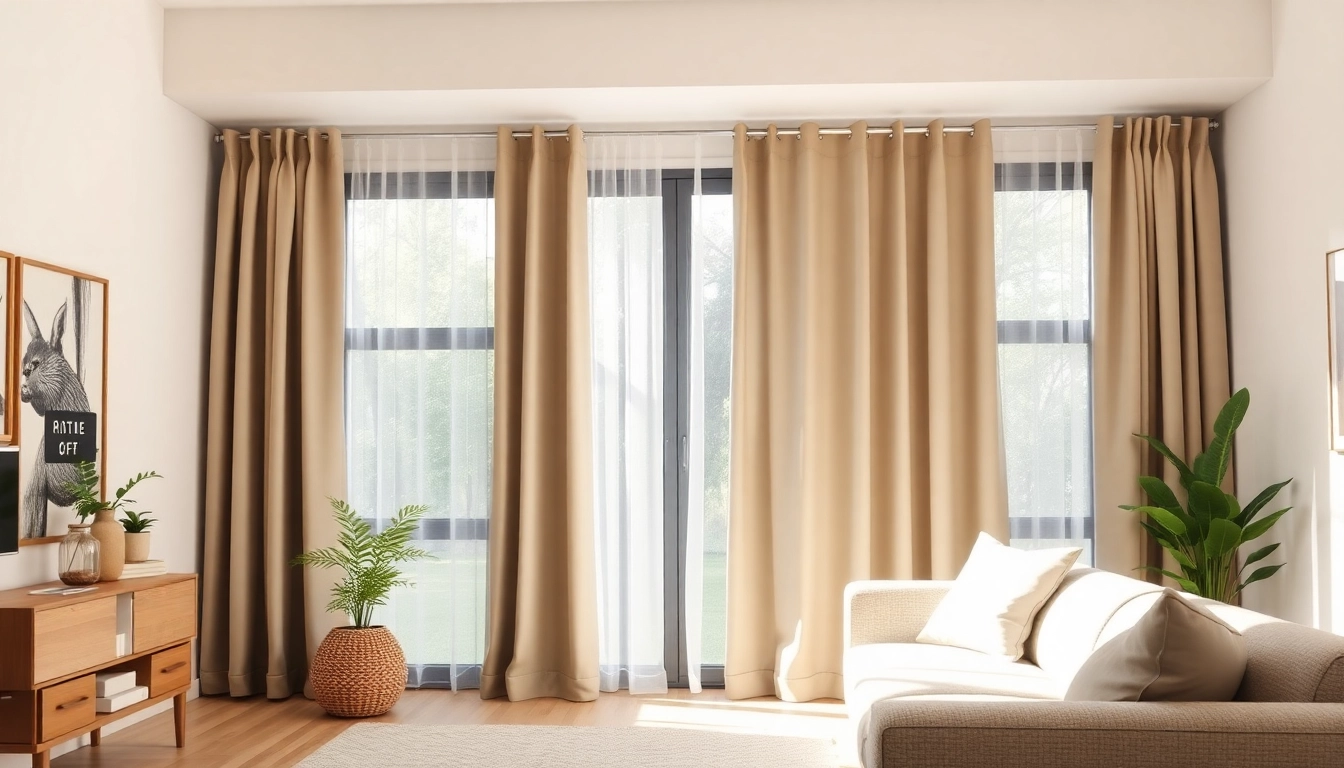 Verduisterende gordijnen in een gezellige woonkamer creëren een kalme sfeer.