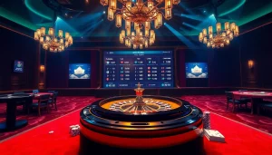 Exciting roulette table scene portraying แทงบอลยังไง in a luxurious casino setting.