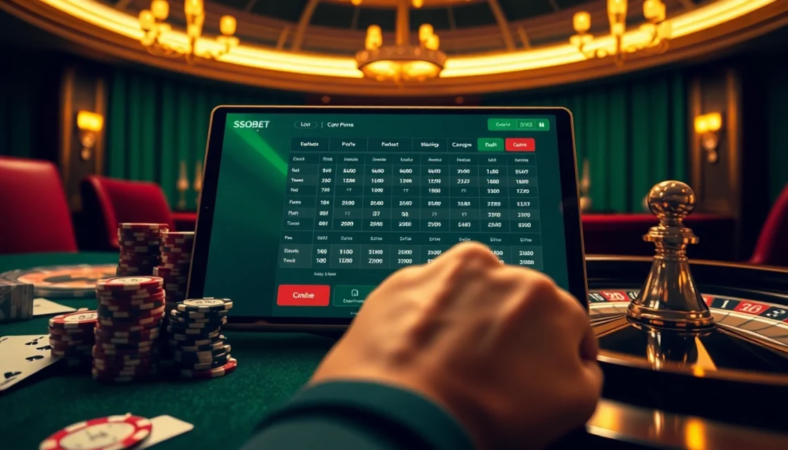 Experience sbobet's online betting excitement with poker chips and cards in a luxurious casino setting.