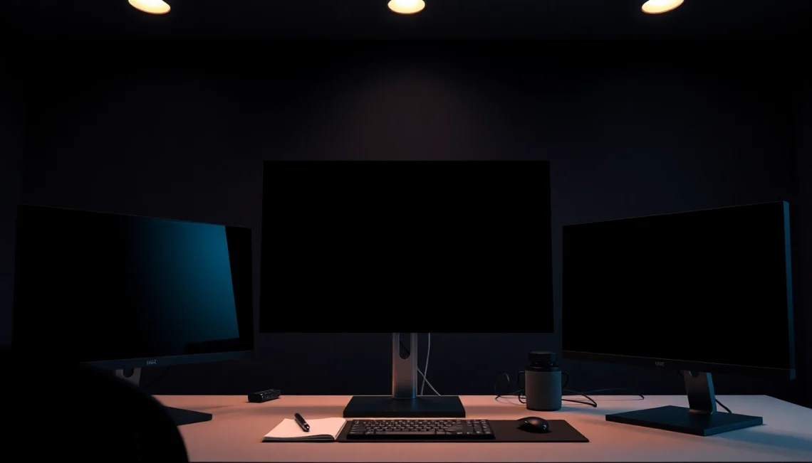 Fullscreen pantalla negra display in a modern workspace for focus and clarity.