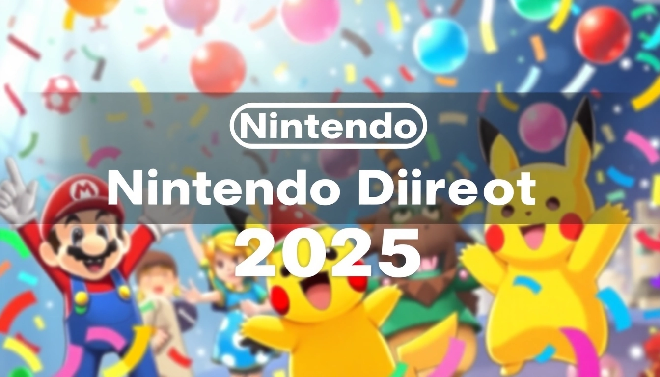 Showcasing Nintendo Direct 2025 announcements with beloved characters and colorful decor.