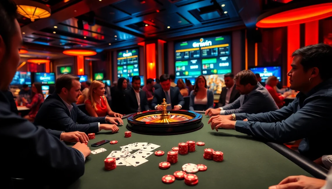 Players enjoying a high-stakes poker game at an exquisite casino, highlighting 6rwin Link strategies.