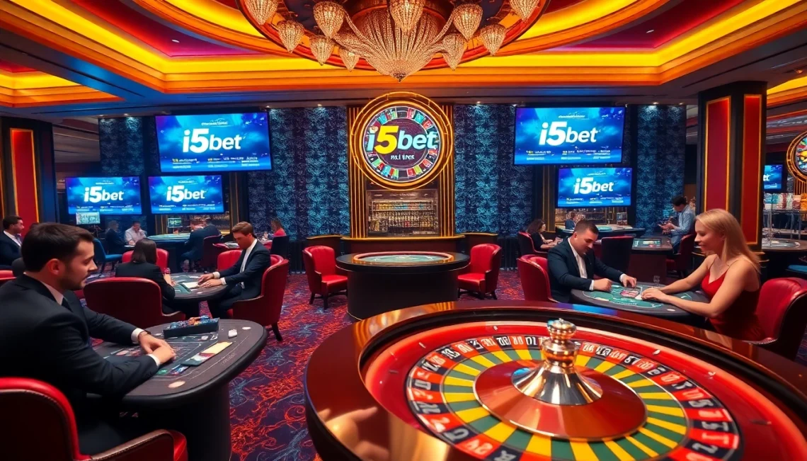 Experience the excitement of i5bet in a luxurious casino setting with roulette and poker.