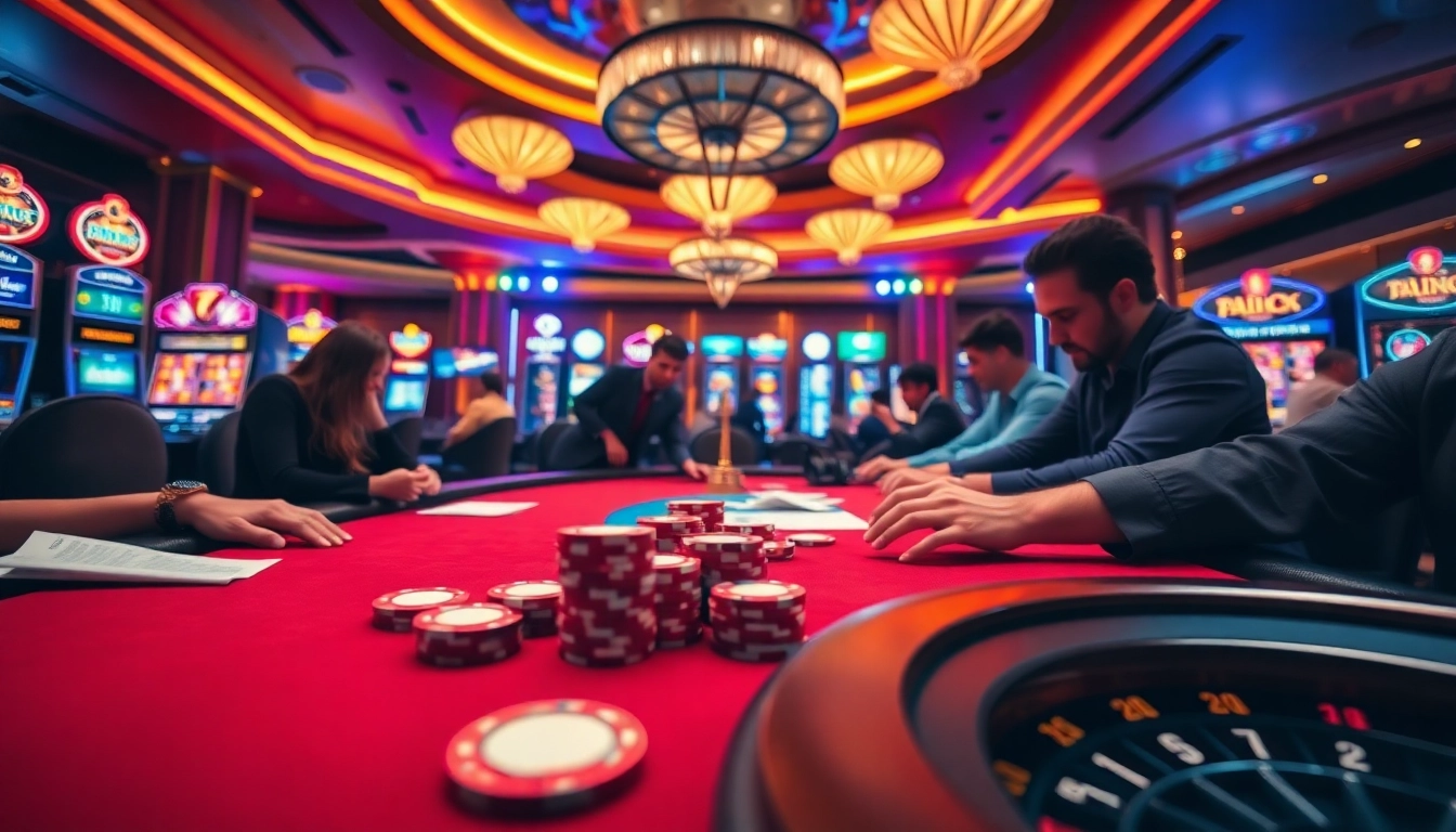 Experience a thrilling casino scene at https://lc88.markerting/ featuring intense poker action and vibrant slot machines.