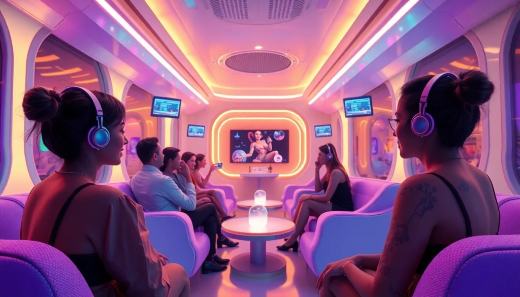 Futuristic lounge showcasing NSFW AI chat interactions in a luxurious setting