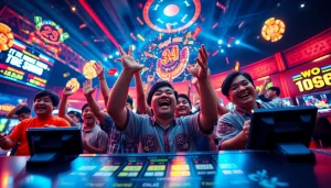 Suasana permainan Togel Sumo yang mendebarkan menampilkan perayaan dan kegembiraan.