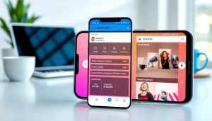 Showcase of the instapro apk interface on a mobile device in a modern workspace.