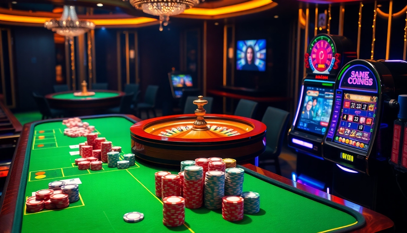 Experience the excitement of gambling with LC88.media casino tables and colorful chips.