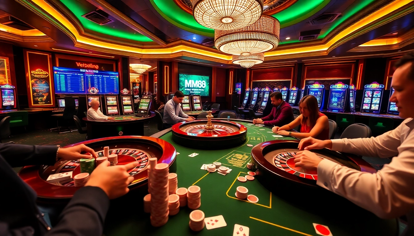 Engaging players at a casino table focused on MM88 poker strategies and wins.