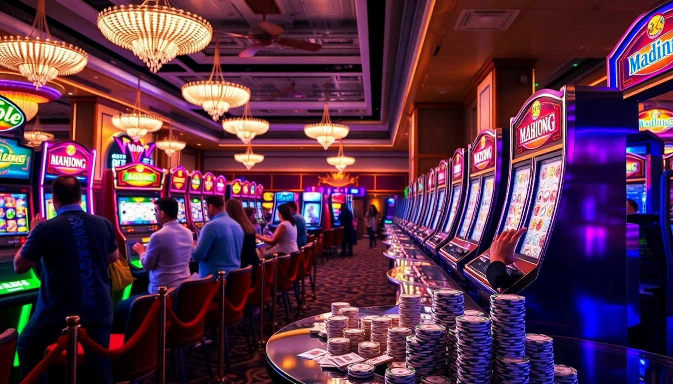 Experience the thrill of mahjong slot demo with vibrant casino scenes and exciting gameplay.